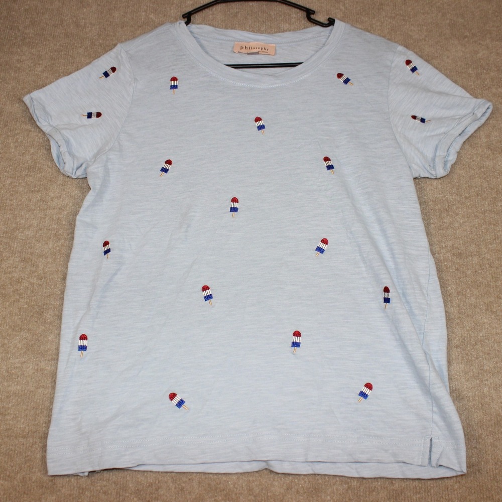 Philosophy Republic Clothing Light Blue Embroidered Popsicle T-Shirt Large